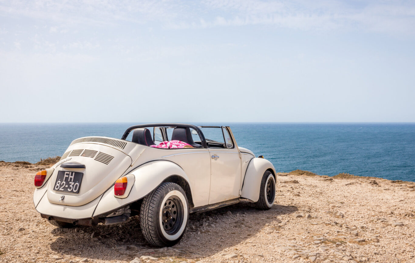 Classic cabrio car on portuguese coastline