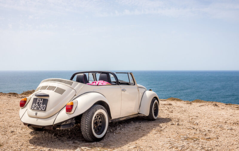 Classic cabrio car on portuguese coastline